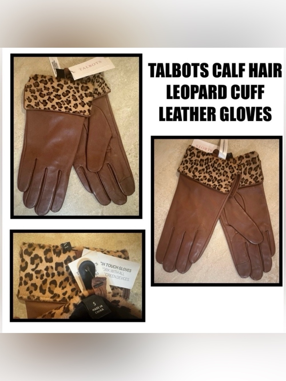 Talbots Leopard Leather Gloves